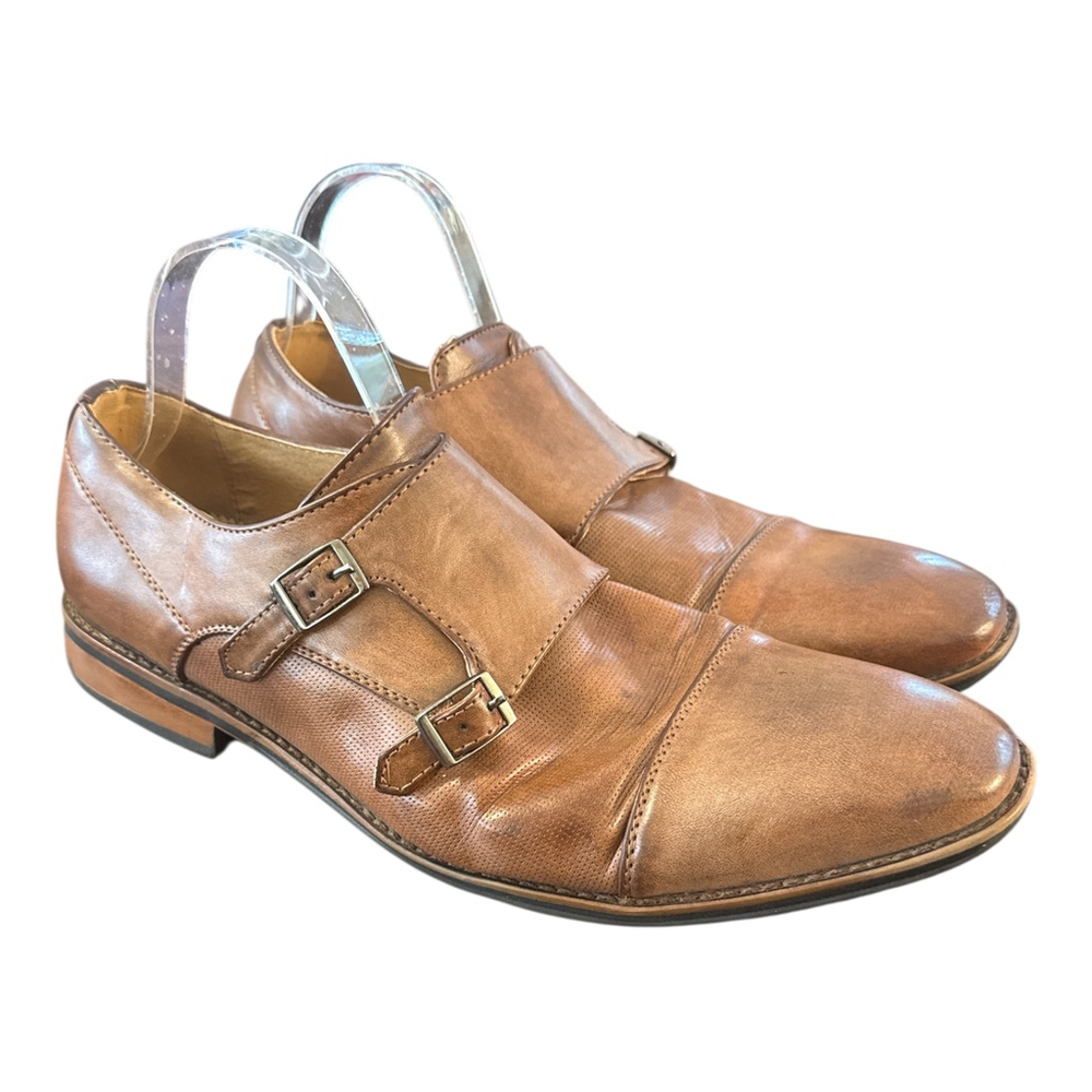 Miralto Men's Double Monk Strap Dress Shoes, Tan Leather, Size 10